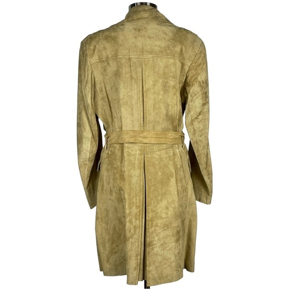 VINTAGE PORTO GALIA 70's SUEDE LEATHER TAN DOUBLE BREAST BELTED TRENCH COAT14/16 - Picture 6 of 13